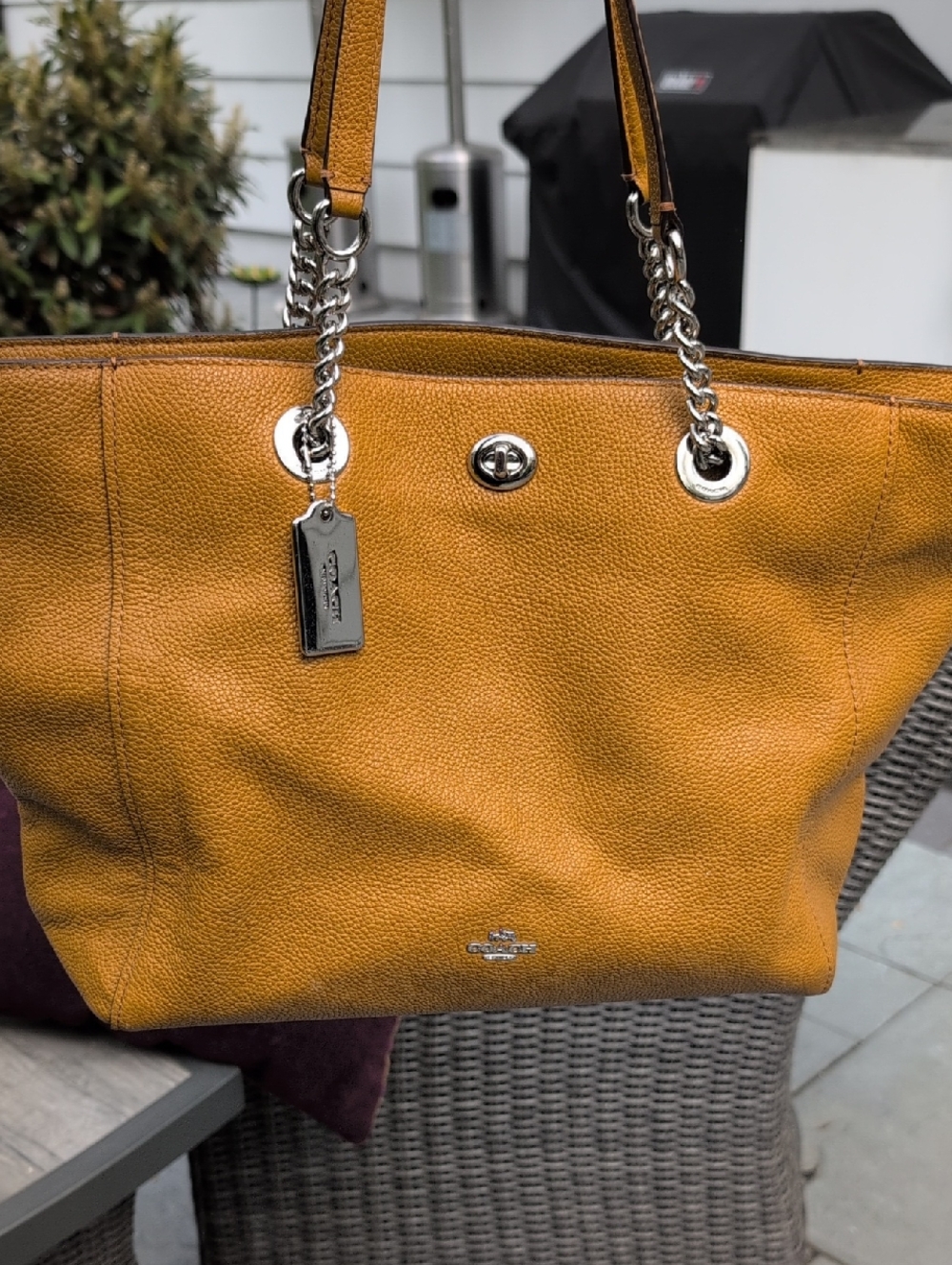 Coach Leather Turnlock Chain  Tote in Warm Tan 56830 - Picture 13 of 14